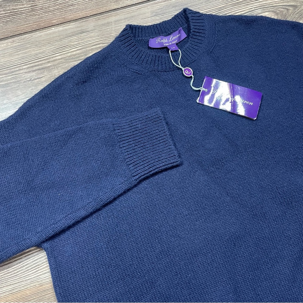 Ralph Lauren Women’s Italy Purple Label 100% Cashmere Sweater Navy SMALL NWT